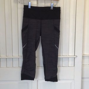 Lululemon Brown Grey Pockets Cropped Leggings Sz 4